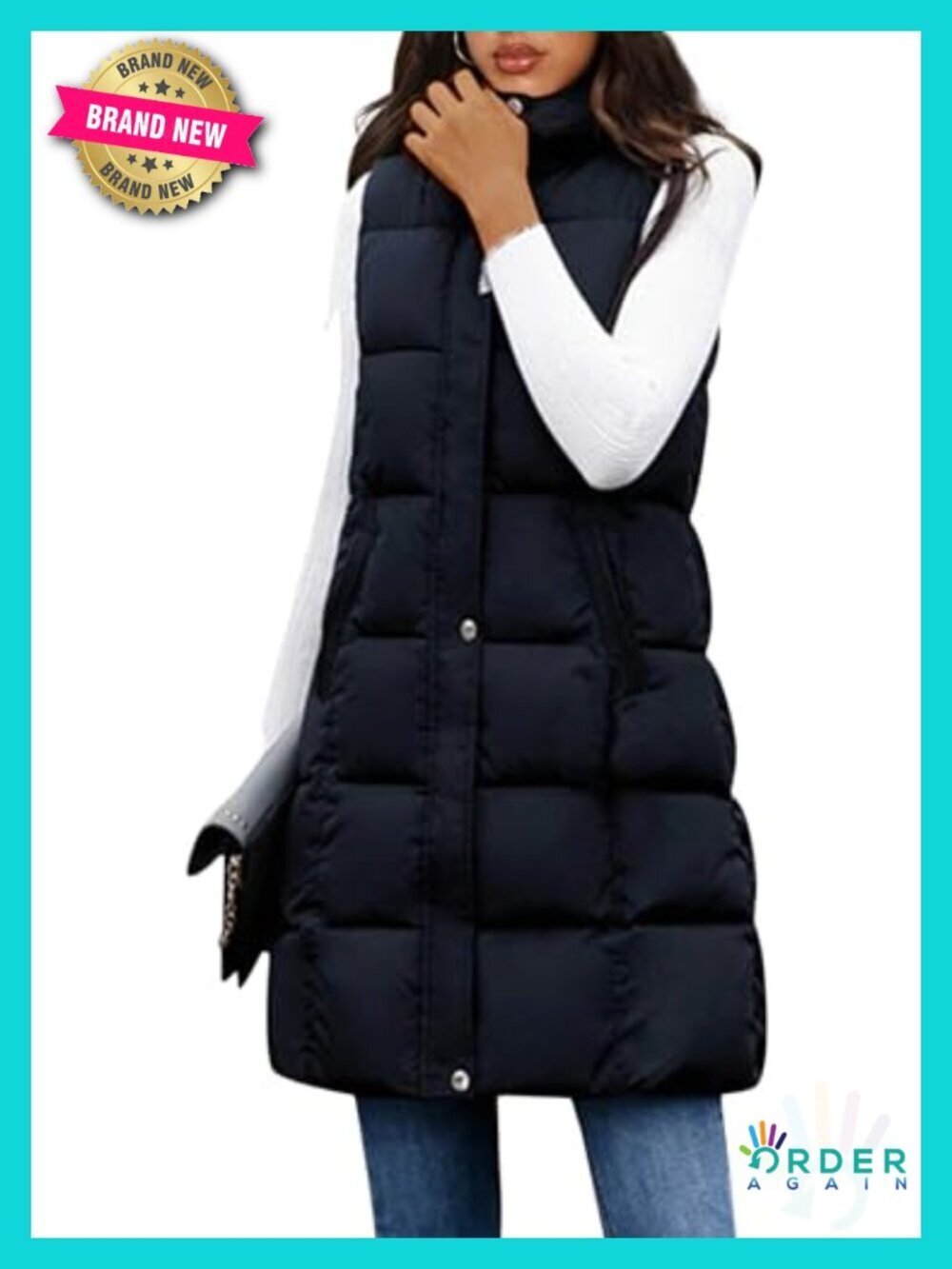 Long Puffer Vest Women Sleeveless Hooded Puffy Jacket Coat Outerwear Gilet